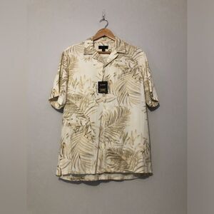 NWT Club Room Luxury Silk Blend Hawaiian Beige Palm Leaf Print Men’s Small Shirt